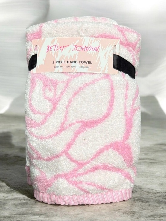Betsey Johnson Other - Betsey Johnson Pink Floral Rose 2 PC Hand Towel Set 100% Cotton